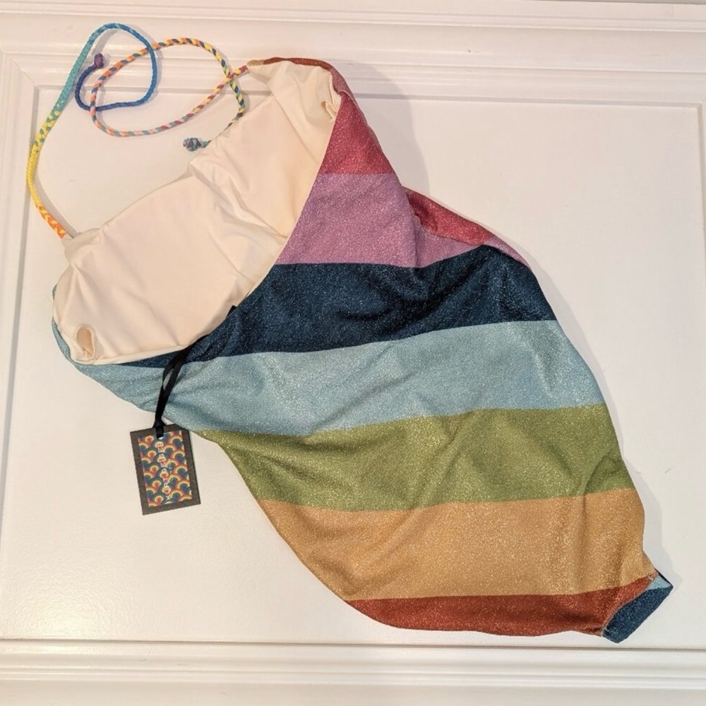 NWT Kurt Geiger halter rainbow shimmer swimsuit- size medium - Picture 2 of 4